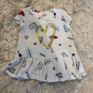 100% Cotton Kate Spade Designer White Heart Graphic Girly Ruffle Hem Shirt